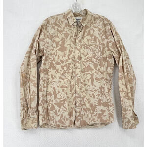 Norse Projects Mens Tan Camo Long Sleeve Button Anton Broken Leaf Shirt Sz M